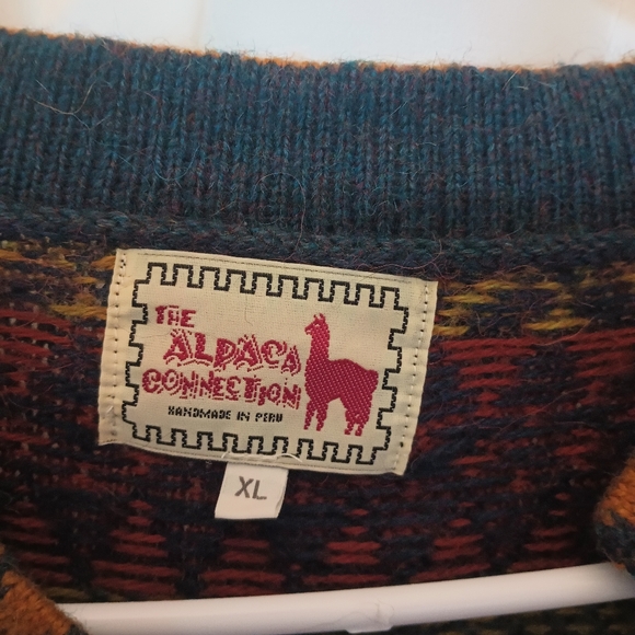 The Alpaca Connection Colorful Nordic Cardigan XL Peru 90s Folklore Boho Cabin - Picture 11 of 16